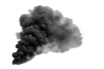 Black smoke billowing, creating an effect of air pollution, industrial emissions, or a destructive event. Transparent background