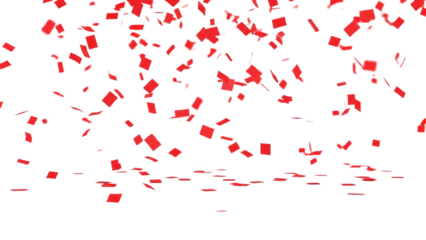 Falling red confetti squares isolated on transparent background