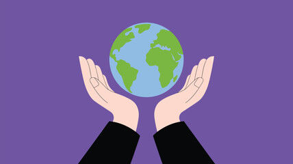 Illustration of hands holding the planet Earth, symbolizing environmental protection, global unity, sustainability, conservation, and responsibility.