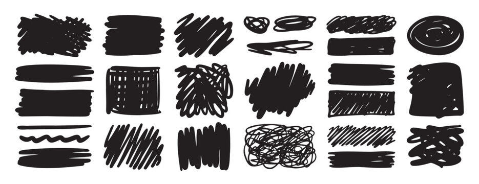doodle sketch pen and scrible set isolated on white background. Hand drawn brush shapes freehand collection