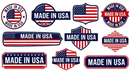 Made in USA Badges Patriotic Emblems Vector Set US Product Stickers