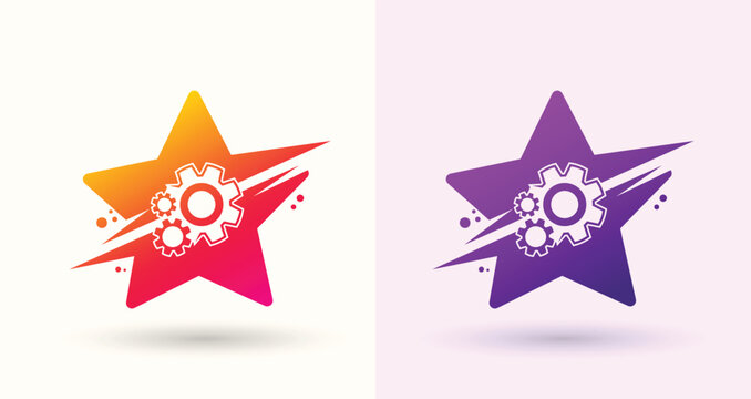 Star gear swoosh logo premium quality rating award technology modern brand icon
