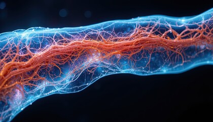 Stunning cellular network illustration shows vibrant energy flow and connections, perfect for science, technology, or medical concepts in modern designs