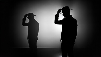 Silhouette of a man and woman standing together in a dark artistic style