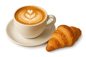 Cappuccino with croissant on a transparent background presentation.