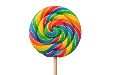 Colorful swirl lollipop with transparent background on a stick candy.