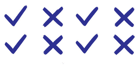 Grunge vector checkmark and cross. Grunge green check mark and red cross mark icon set. brush correct or incorrect sign with circle.