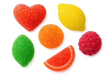 Assorted colorful fruit jellies on a transparent background dessert