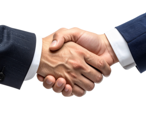 Isolated businessman shaking hands gesture, transparent background, clean edges.” 
