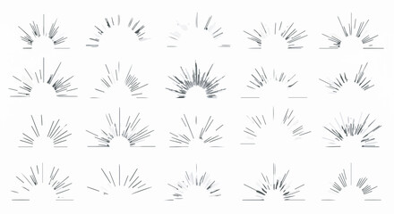 Big Set of Hand Drawn Sunburst and Starburst Line Art Vector Elements