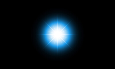 Blue glowing starburst light with radiant halo shining