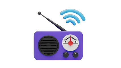 Retro Purple Radio Transmitter Emitting Blue Wi-Fi Signals on a Black Background with a Transparent Background Effect