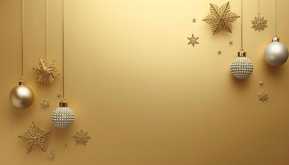 Minimalist Festive Composition in Gold with Balls and Stars &mdash; Sophisticated Invitation, Social Media Header