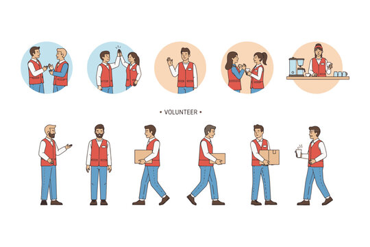 Illustrations of Volunteers in Action Helping Community