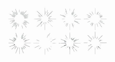 Set of Black Vector Starburst and Sunburst Radial Lines Isolated on White Background for Design