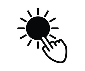 Hand Pointing at a Sun Icon Illustrating Brightness and Energy Concept