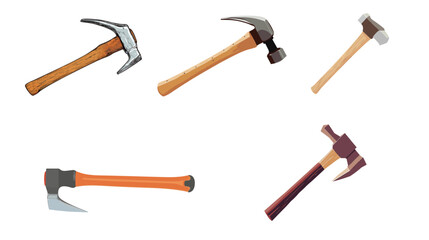 Simple color minimalist illustration of a hammer tool isolated on white background, clean flat design symbolizing construction, repair, craftsmanship, manual labor, DIY work and industrial concept