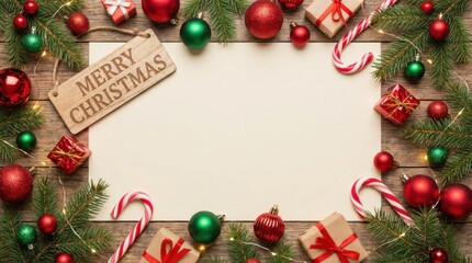 Obraz premium lively merry christmas christmas decorations flat lay with copy space stock photo background ready for text or design overlay