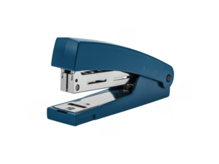 Blue stapler with metal parts open isolated on a transparent background office stationery
