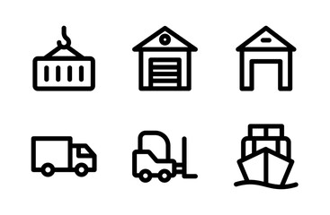 Efficient Logistics Icon Set – Detailed Delivery, Shipping, and Supply Chain Symbol Collection for Cargo, Transport, and Warehouse Design