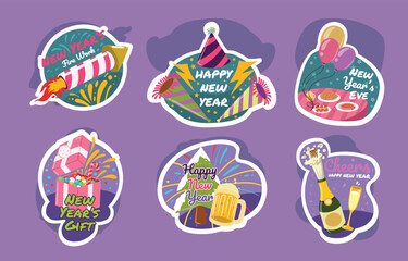Colorful new year's celebration stickers