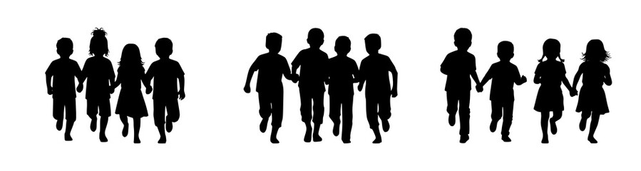 Silhouette of Children Running Together