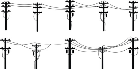 Overhead Power Lines and Electricity Poles with Transformers overhead wires insulator