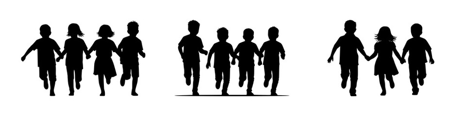 Silhouette of Children Running Together