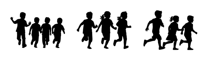 Silhouetted Children Running in a Line