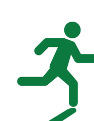 Green emergency exit icon of a person running through a door. Running human transparent PNG. Right-side running man vector illustration. Human symbol.