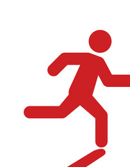 Red emergency exit icon of a person running through a door. Running human transparent PNG. Right-side running man vector illustration. Human symbol.