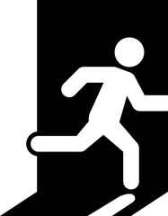 Silhouette emergency exit icon of a person running through a door. Running man transparent PNG. Right-side running man vector illustration. Black running man icon.