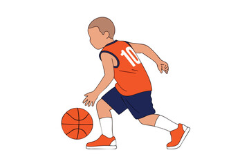 Fototapeta premium An illustration shows a child in a jersey dribbling a basketball on a white background