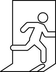 Line-drawn emergency exit icon of a person running through a door. Running man transparent PNG. Right-side running man vector illustration. Running man outline.