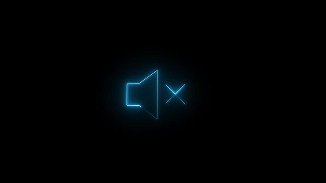 Neon mute icon, glowing sound off symbol, futuristic audio control and media silence we element,