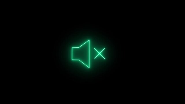 Neon mute icon, glowing sound off symbol, futuristic audio control and media silence we element,