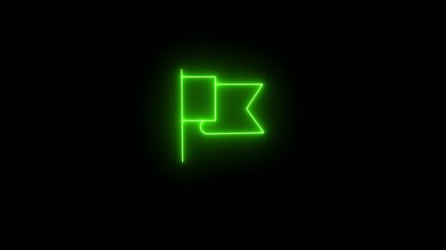 Neon Flag Icon, Glowing Achievement Symbol, Futuristic Milestone and Goal Marker UI Element