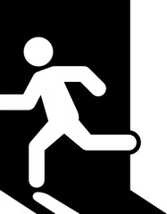 Silhouette emergency exit icon of a person running through a door. Running man transparent PNG. Left-side running man vector illustration. Black running man icon.