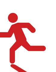 Red emergency exit icon of a person running through a door. Running human transparent PNG. Left-side running man vector illustration. Human symbol.