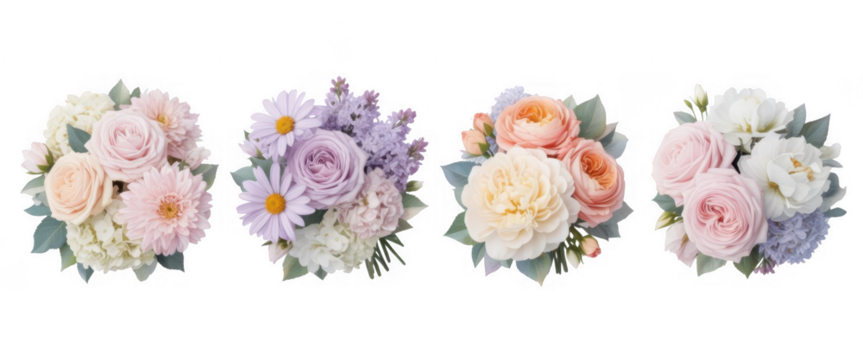 Bouquets of pastel roses and daisies isolated on a transparent background flowers - Powered by Adobe