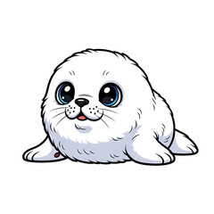 Fototapeta premium Cute cartoon seal with big eyes and flippers