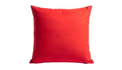 Isolated square red pillow against a black backdrop, seemingly plush and soft