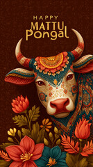 Naklejka premium Decorated cow celebrating Mattu Pongal festival.