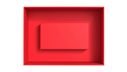 Top-down view of a red box within a red box, on a stark black background