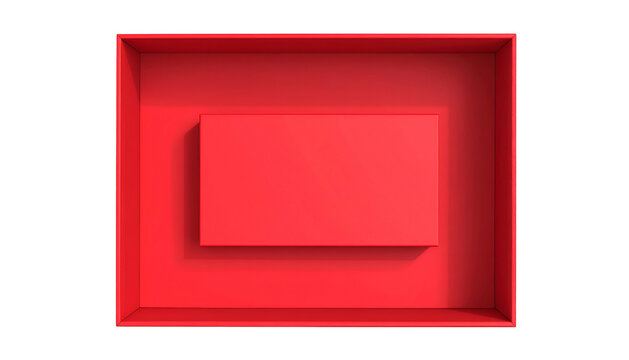Top-down view of a red box within a red box, on a stark black background - Powered by Adobe