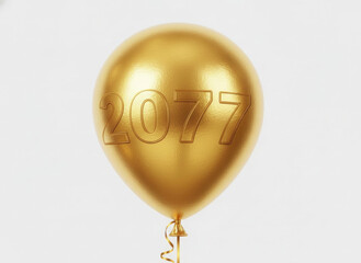 2077 New Year Golden Balloon Isolated on White Background