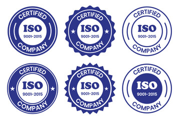 ISO 9001-2015 Certified Company Stamp. Quality Assurance and Compliance Certification Logo for Business and Manufacturing. ISO 9001-2015 Certified Company badge, flat vector, isolated illustration.