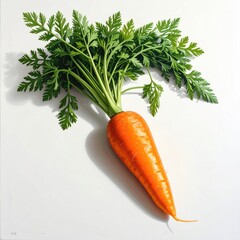 Bright orange carrot with vibrant green leafy top