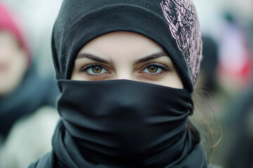 Generative AI image of young activists during a peaceful outdoor protest holding environmental sign supporting animal protection