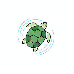 Obraz premium Cartoon sea turtle swimming with light blue water trails